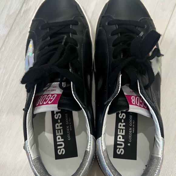 Golden Goose Black Leather Low-Top Sneakers with Holographic Star - Picture 2 of 3